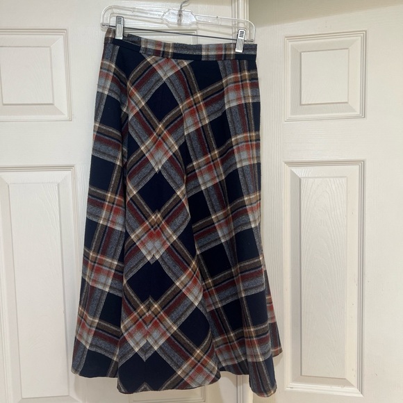 VNTG 70s Multicolored Plaid Midi High Waisted‎ A- Line Skirt Preppy work smart S - Picture 1 of 10